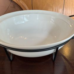 Large White Ceramic Server Platter With Iron Stand
