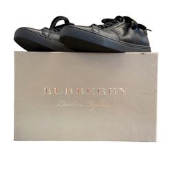Burberry Ritson London Leather Check Trainers Navy