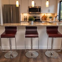 SET OF 3 MODERN ADJUSTABLE BAR STOOLS
