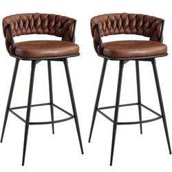 Pair of Brown Swivel Barstools - BRN30