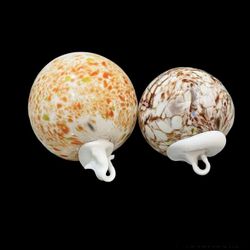 Lot of 2 Handblown Glass Ornaments Orange Brown White Splatter Handmade Artisan