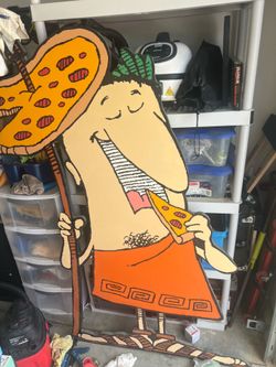 Vintage 1980’s Little Caesars 6’ Mascot Restaurant Wood Sign
