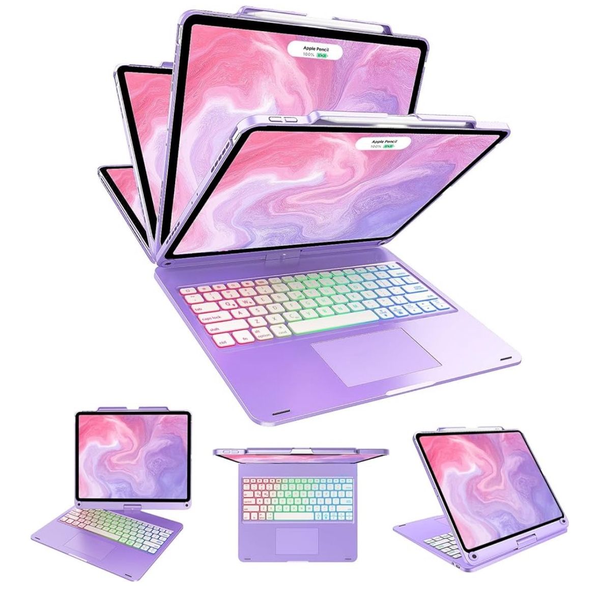 Swivel Wireless Keyboard Case for iPad Pro 12.9 (6th/5th/4th/3rd Gen), Rainbow Backlits & Multi-Touch Trackpad, Magic 360° Rotatable Protective Keyboa