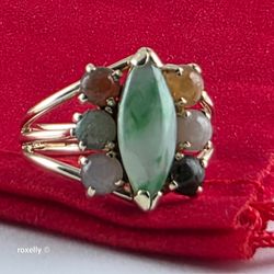 14K Yellow Gold Multi-Tone Jade Gemstones Ring Size 5.25 - Solid Gold!/ Anillo de Oro con Jades Naturales! 👌🎁Post Tags: Anillo de Oro