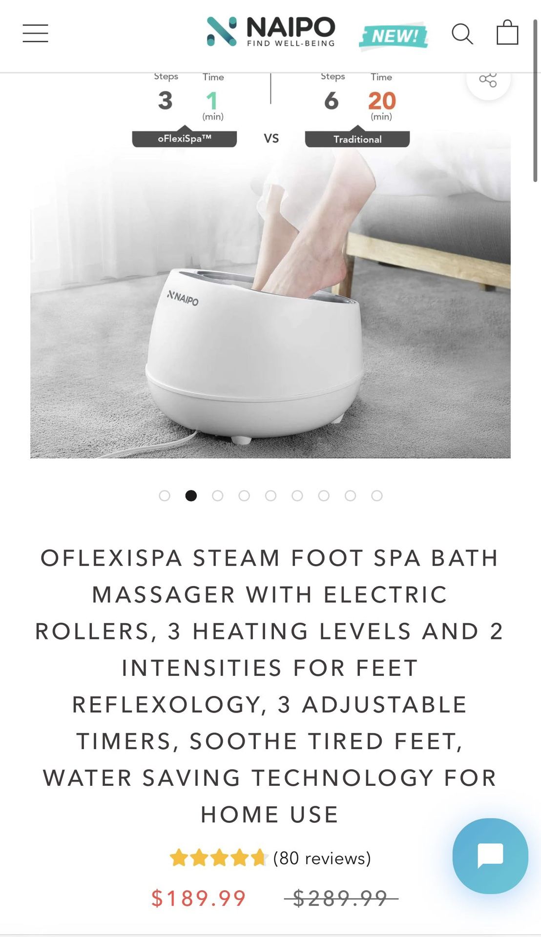 OFLEXISPA STEAM FOOT SPA BATH MASSAGER WITH ELECTRIC ROLLERS, 3 HEATING