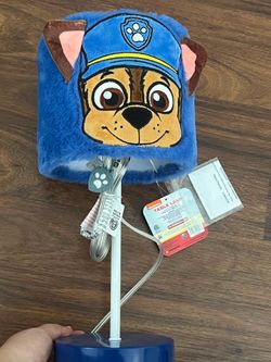 Paw Patrol Figural Chase Plush Table Lamp for Kids Bedroom, Official Paw Patrol Character Bedside Lamp with Pull Chain Light