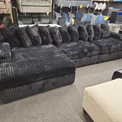 Brand New Sectional W XL Chaise $1499 Black Corduroy 