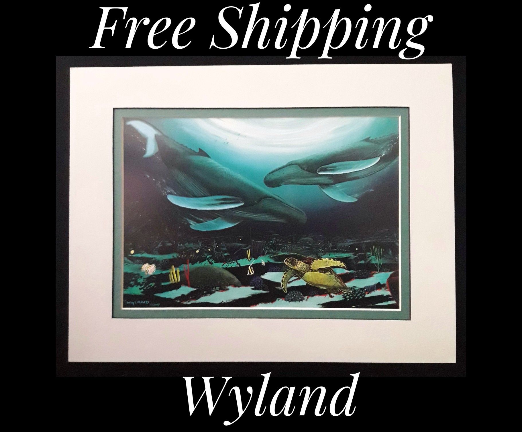 Wyland, "Humpback Dance" 11" x 14" Fine Art Calender Print. Mounted on Acid Free Foam Core. Double Matted on Acid Free Matt Board