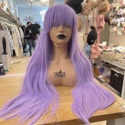 Human hair blend purple wig