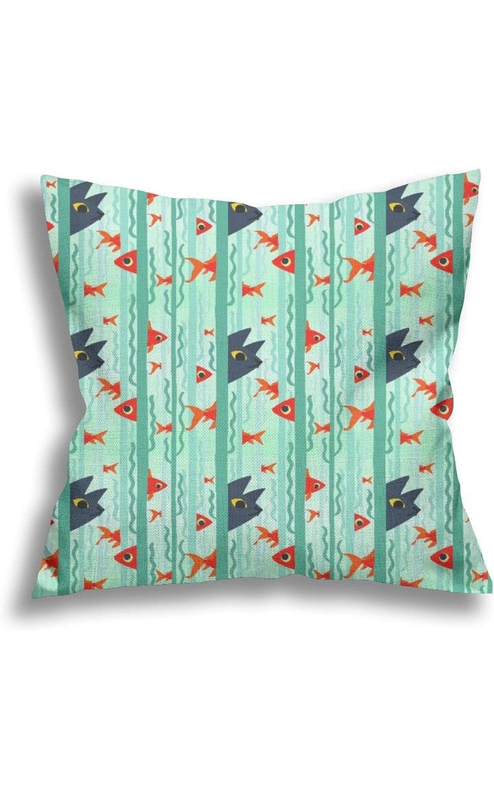New HATESAH throw pillow cover curious kitty watching fishtank design