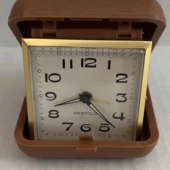 Vintage Westclock Folding Wind Up Travel Alarm Clock All Metal w/ Plastic Case
