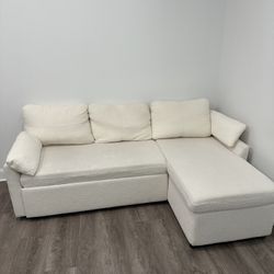 PICKUP TODAY- 2 In 1 Pull Out Couch Bed (full Size) With Storage Chaise, White Sherpa 84in x 59in x 39in