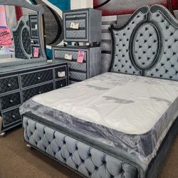 Special Sale Queen Size Velvet Cameo B2100 5pc Bedroom Set Special 