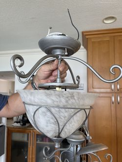Frosted Glass And Metal Semi Flush Lamp
