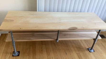 TV Stand - Handmade ,white Maple wood Unstained.Industrial Pipes For The Legs
