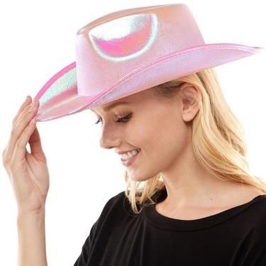 GiftExpress Neon Pink Shiny Sparkly Glittering Cowboy Hat for Western Cowboy Themed Party Supply | Cowgirl Costume Hat -Pink Space Holographic Cowgirl