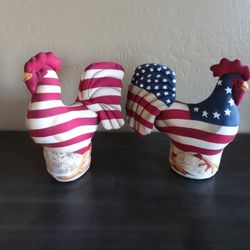 American Flag Cloth Stuffed Roosters Decorations