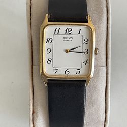 SEIKO Tank Men’s Quartz Vintage Watch Gold Tone Case White Dial Face