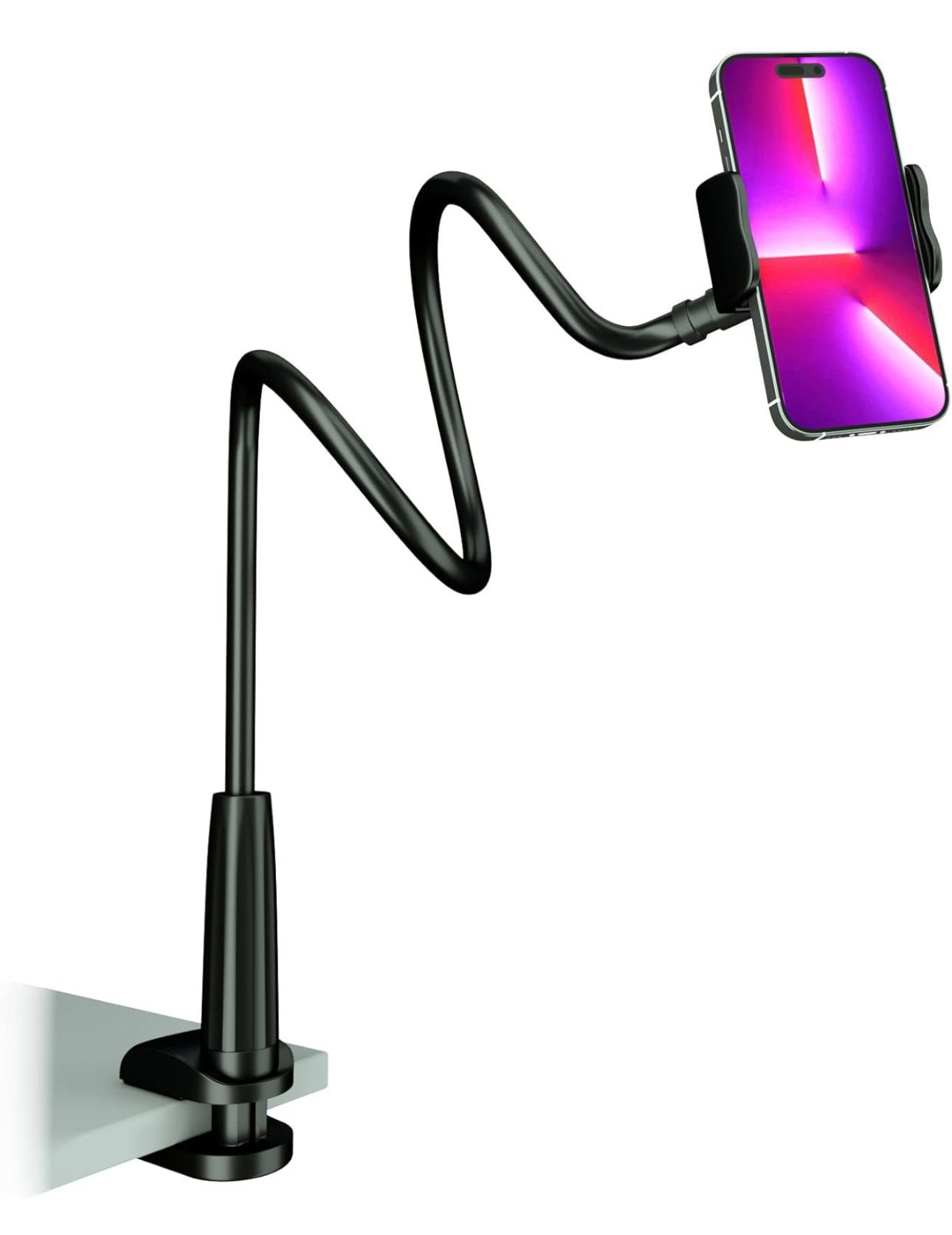 Cell Phone Clip Bed Stand Holder, with Grip Flexible Long Arm Gooseneck Bracket Mount Clamp for Desk, Compatible with iPhone 14 Pro Max XR X 8 7 6 or 