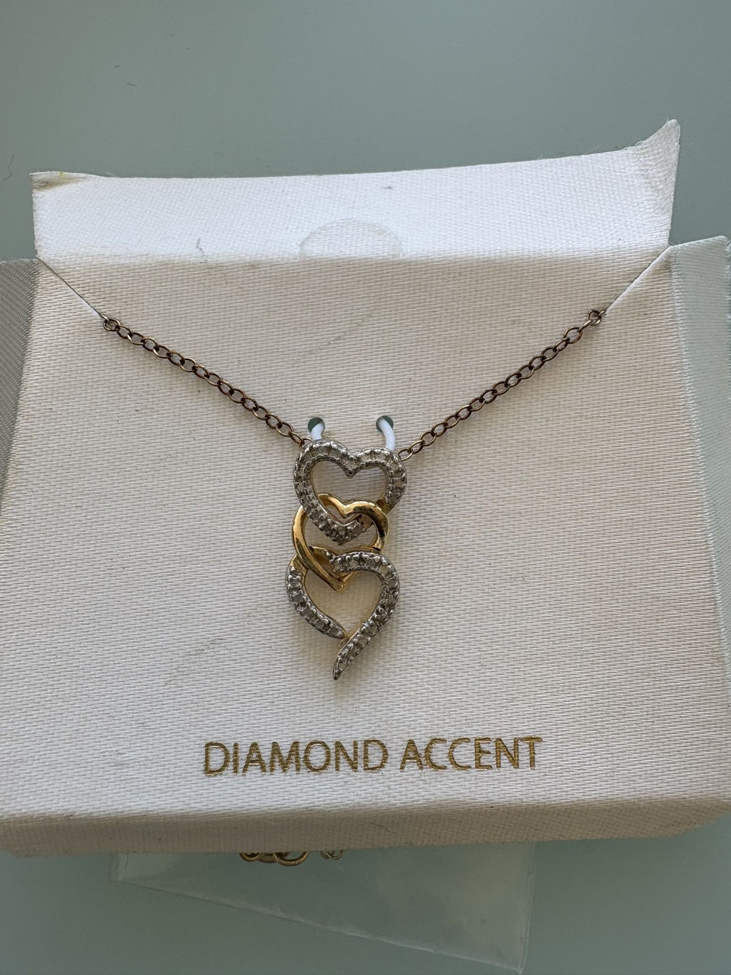 New Sterling Silver Diamond Tri-Heart Necklace