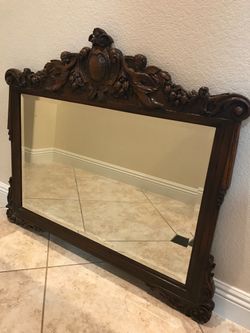 Hand Carved Beveled Glass Mirror 3’ X 3-1/2’ Price Drop From $275.00 To  $195.00.