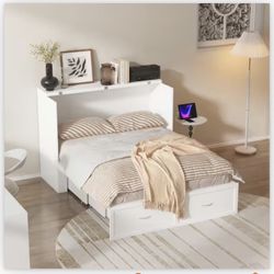 White Storage Bed with Headboard