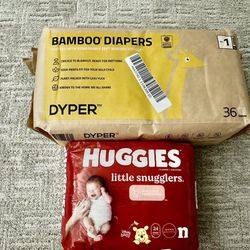 Newborn Huggies And Size 1 Bamboo Dyper Diapers