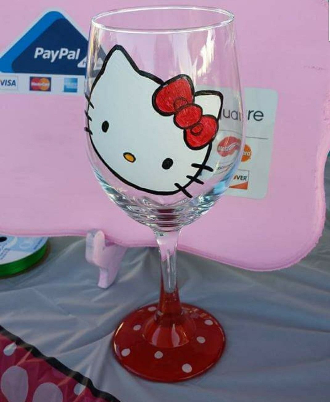 Hello kitty hand painted wine glass