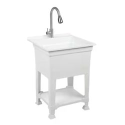 Glacier Bay 24 in.W x 24 in.D x 35 in.H Freestanding Laundry/Utility Sink Pull-Out Faucet New $85