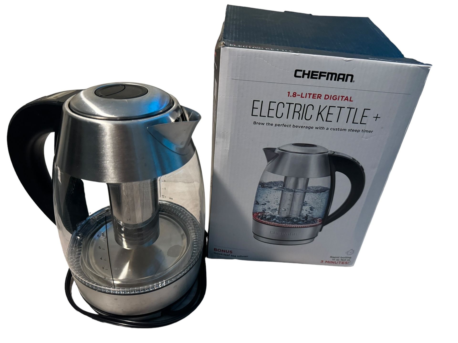 Chefman 1.8L Digital Electric Kettle with Tea Infuser - Stainless Steel