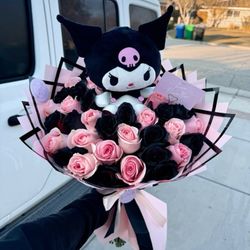 Kuromi Pink And Black Rose Bouquet
