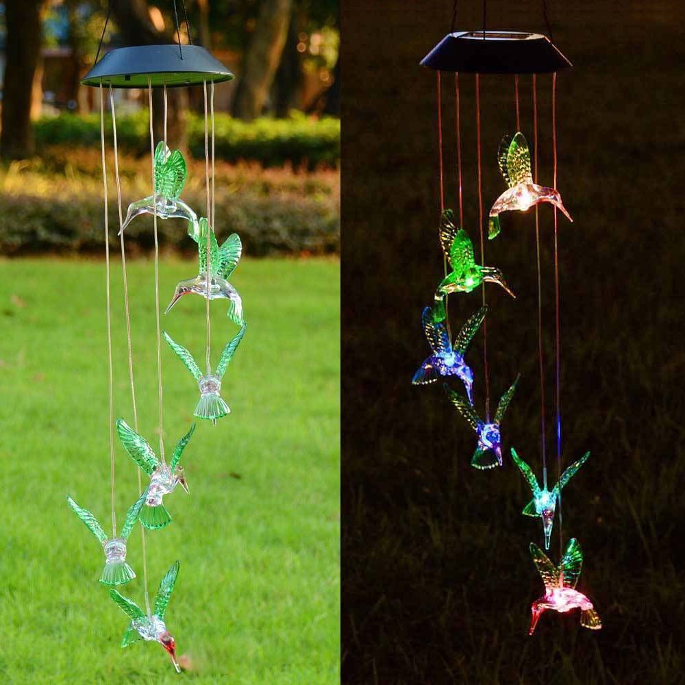 New $10 Solar Color Changing LED Hummingbird Wind Chimes Home Garden Decor Light Lamp