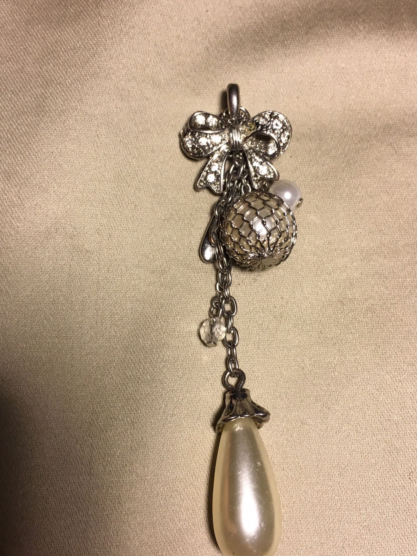Rhinestones Faux Pearl & Charms Dangle Pendant