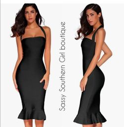 💥New!! Women's Bandage Dress Sexy Halter Fishtail Bodycon Party Club Dress (L), Black) Reseda Ca 91335