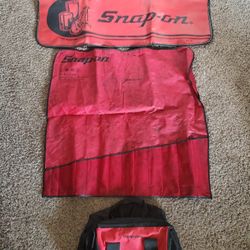 Snap On fender cover, wrench tool roll, and drill tote bag
