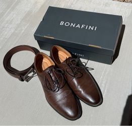 Bonafini Brown Dress Shoes Size 9.5 + Matching Belt – Worn Once