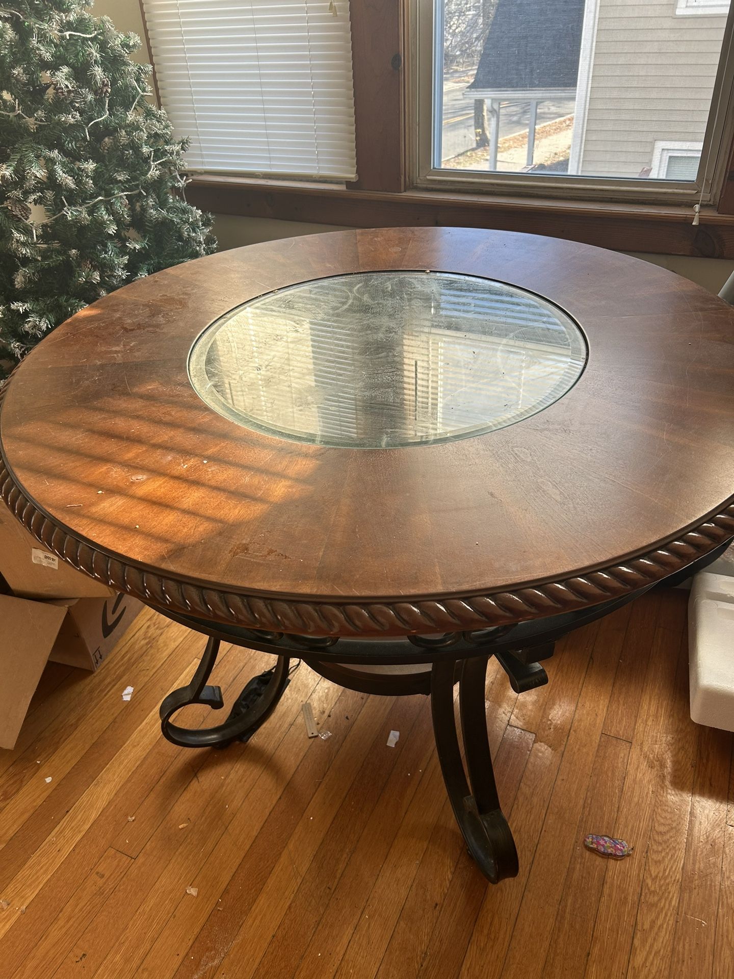 Cute Round Wood And Glass Dining Room Set