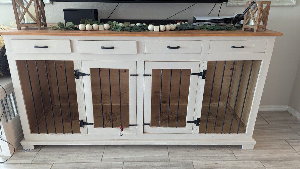 Large Custom Built Wood Dog Kennel With Drawers