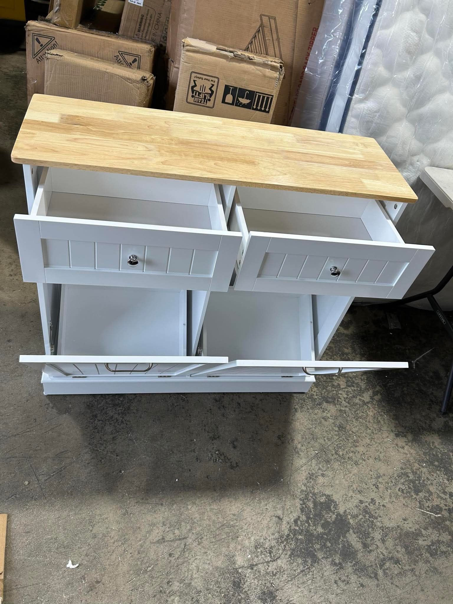 Farmhouse 40 in. W x 14 in. D x 36 in. H Ready to Assemble Cabinets Floor Tilt Out Trash Can Cabinet in White
