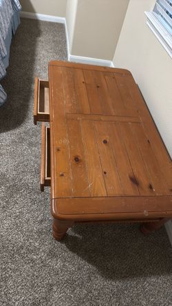 Solid Pine Wood Coffee Table with Drawer
