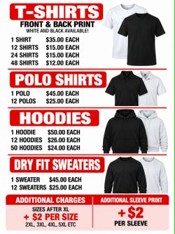 Dtf print hoodiee tshirts sweaters polo