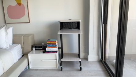 Oklahoma Sound PRC200 Steel Premium Presentation Cart, 18" Width x 40-1/2" Height x 30" Depth, Ivory Woodgrain/Black