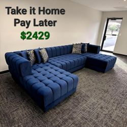 ARIANA BLUE VELVET DOUBLE CHAISE SECTIONAL