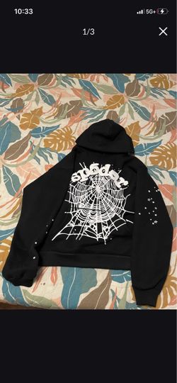 Sp5der Black Hoodie with Web Graphic