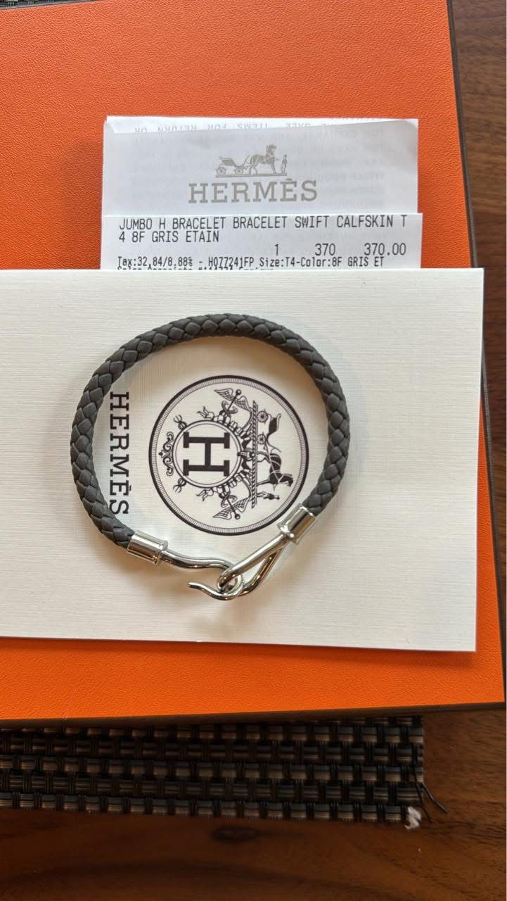 Hermes Jumbo H bracelet Swift Calfskin in Gris Etain