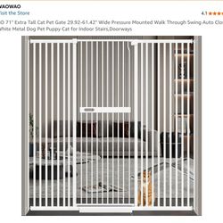 WAOWAO 71" Extra Tall Cat Pet Gate 29.92-61.42" Wide Pressure Mounted Walk Through Swing Auto Close Safety White Metal Dog Pet Puppy Cat for Indoor St