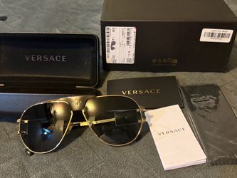 NEW Versace VE2252 Gold Aviator Sunglasses 63mm – Full Set
