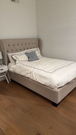 Beige Upholstered Wingback Bed Frame