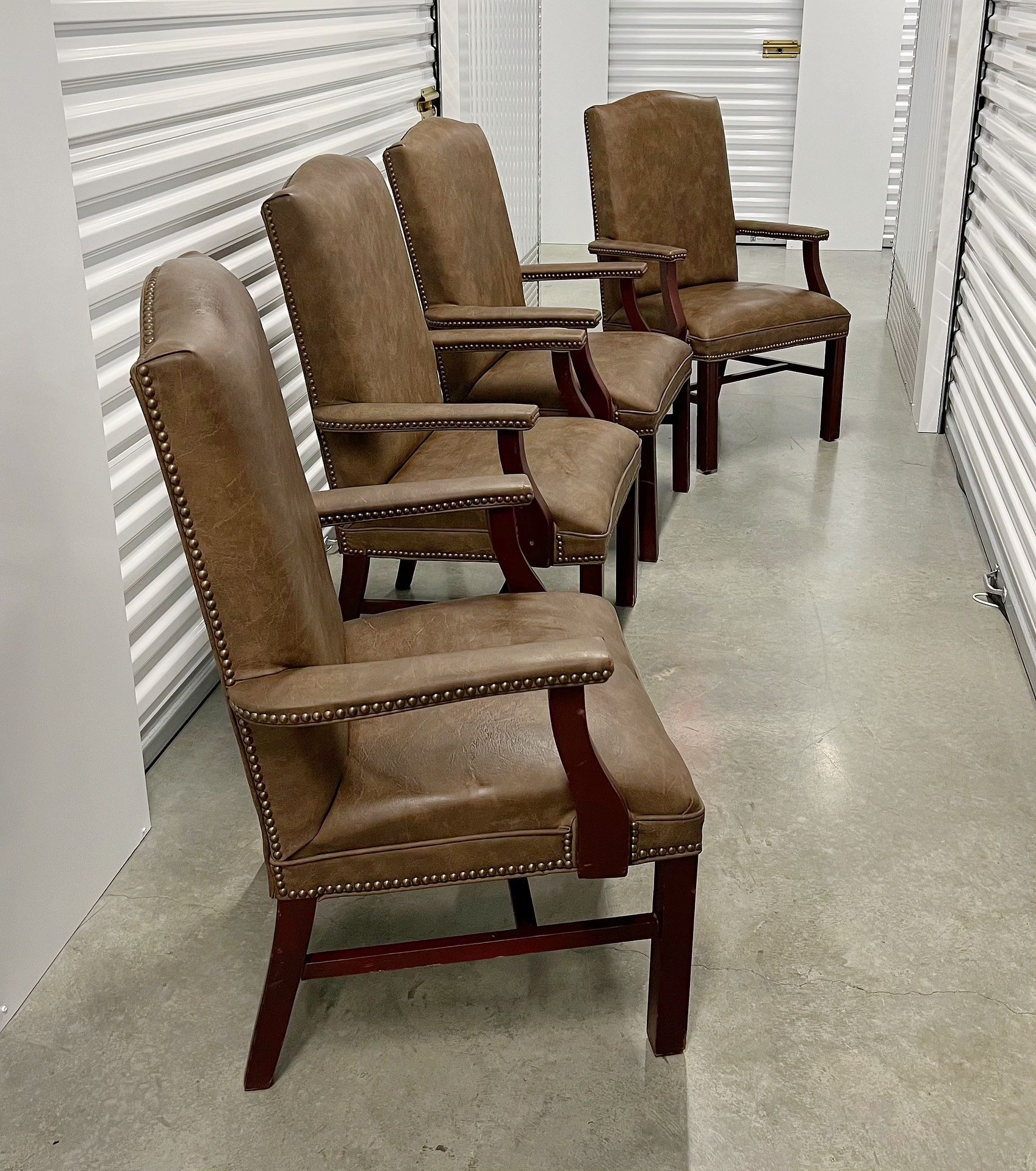 Tall Back Nail Trim Leather Throne Chippendale Office Armchairs
