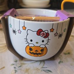 Hello Kitty Ceramic Bowl With Chopsticks 